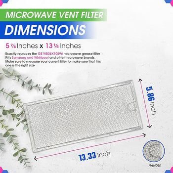 5 7/8 x 13 3/8 x 3/32 inch - 2 Pack - Frigidaire Microwave Grease Filter 5304465235, 5304456090, 1198235.