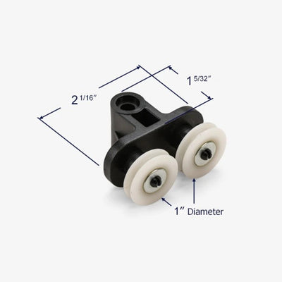 FilterMee Contura Round Shower Door Roller Assembly, 2.5 cm Diameter Wheels, Black and White