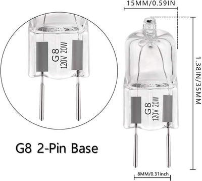 Ampoules halogènes G8 120 V 20 W VERSION COURTE Remplacement pour lampe de bureau, sous comptoir, salle de bain