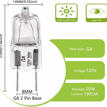 G8 120V 20 Watt SHORT VERSION Halogen Bulbs Replacement For Desk Lamp, Under Counter, Bathroom