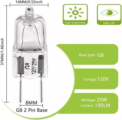G8 120V 20 Watt SHORT VERSION Halogen Bulbs Replacement For Desk Lamp, Under Counter, Bathroom